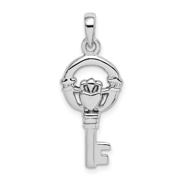 925 Sterling Silver Solid Polished Rhodium-plated Rhodium Plated Cubic Zirconia Claddagh Pendant 